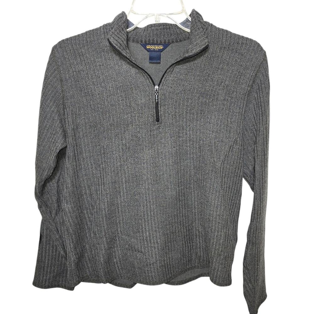 Woolrich Women’s Sz Medium 1/4 Zip Pullover Gray Olive Ribbed Knit Sweater